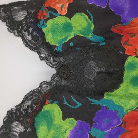 VTG 90s Indulgence Shiny Satin Jewel Toned Floral Camisole Size 34 Made in USA - Picture 3 of 7